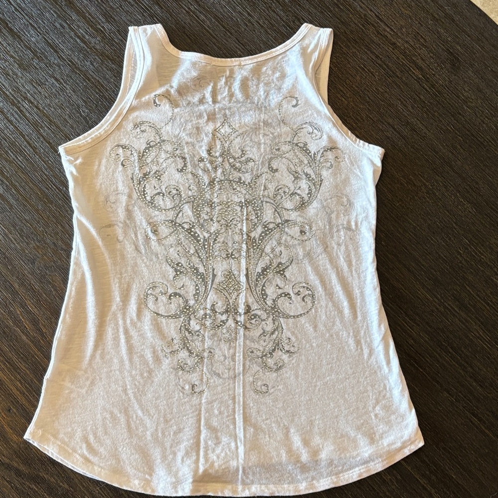 Biker chic Maurices white rhinestone cross design tank top - Picture 2 of 4